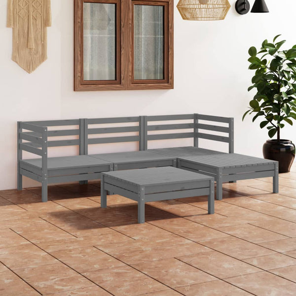 Patio Furniture Sets 5 Piece Garden Lounge Set Solid Pinewood Grey