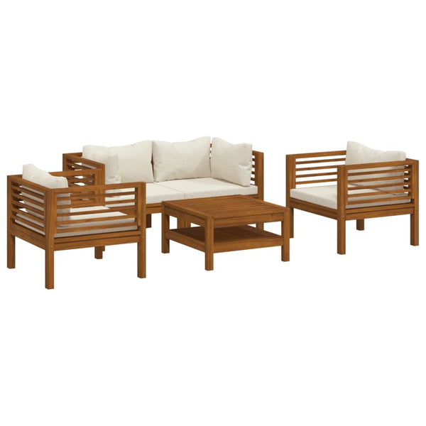 Patio Furniture Sets 5 Piece Garden Lounge Set With Cream Cushion Solid Acacia Wood