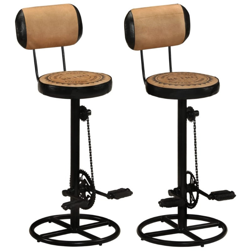 Benches Bar Stools Bar Stools With Canvas Print 2 Pcs Brown And Black Real Goat Leather