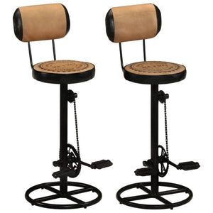 Benches Bar Stools Bar Stools With Canvas Print 2 Pcs Brown And Black Real Goat Leather