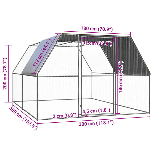 Small Animal Cages & Hutches Outdoor Chicken Cage 3X4x2 M Galvanised Steel