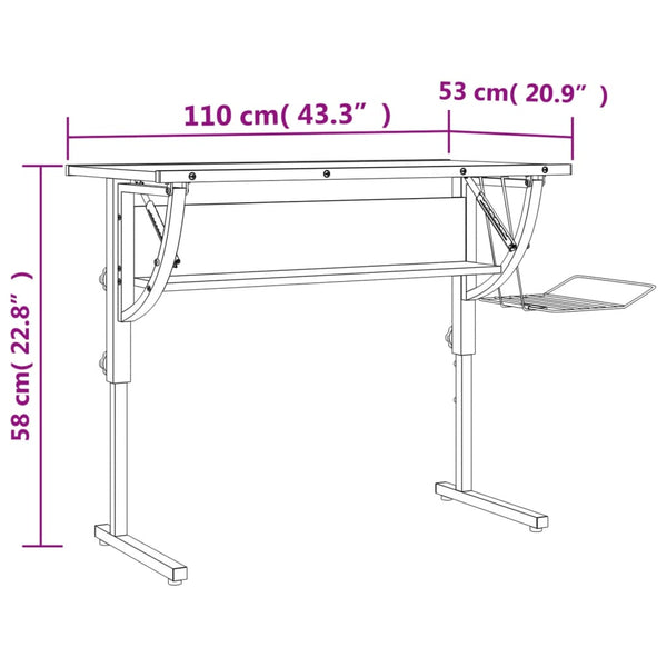 Home Office Desks Craft Desk Black And Grey 110X53x(58 87) Cm Engineered Wood Steel