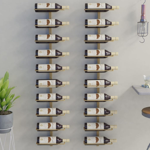 Racks Wall Mounted Wine Rack For 10 Bottles 2 Pcs Gold Metal