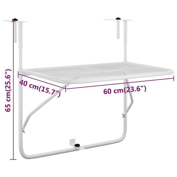 Patio & Garden Tables Balcony Table White 60X40 Cm Steel