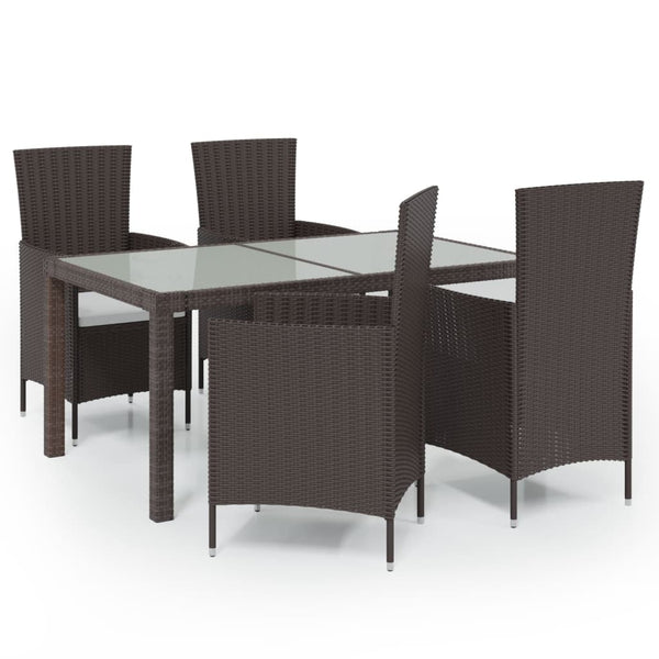 Dining Sets 5 Piece Outdoor Dining Set With Cushions Poly Rattan Brown