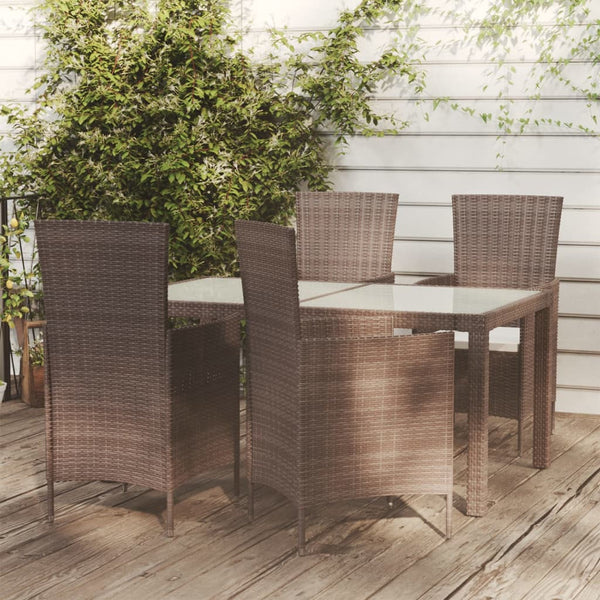 Dining Sets 5 Piece Outdoor Dining Set With Cushions Poly Rattan Brown