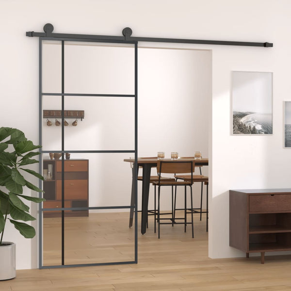 Doors Sliding Door Esg Glass And Aluminium 90X205 Cm Black