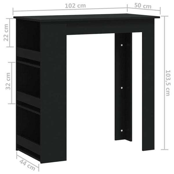 Bar Tables Bar Table With Storage Rack Black 102X50x103.5 Cm Engineered Wood