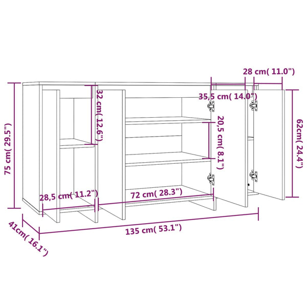 Sideboards & Buffets Sideboard White 135X41x75 Cm Engineered Wood