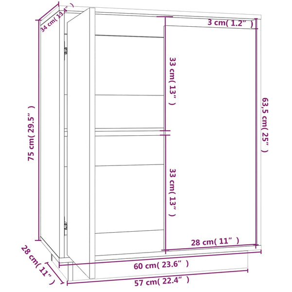 Sideboards & Buffets Sideboard 60X34x75 Cm Solid Wood Pine