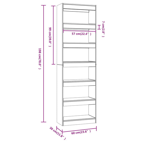 Bookshelves Book Cabinet/Room Divider White 60X30x198 Cm