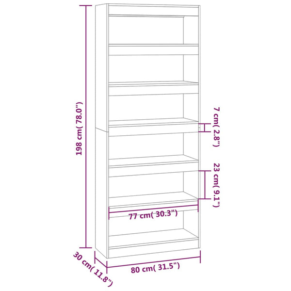 Bookshelves Book Cabinet/Room Divider White 80X30x198 Cm Engineered Wood