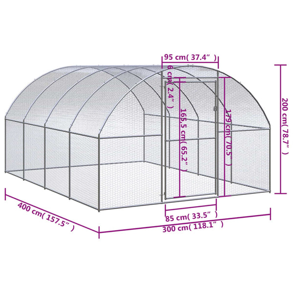 Small Animal Cages & Hutches Outdoor Chicken Coop 3X4x2 M Galvanised Steel