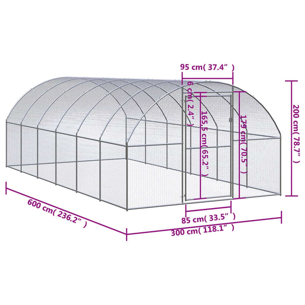 Small Animal Cages & Hutches Outdoor Chicken Coop 3X6x2 M Galvanised Steel