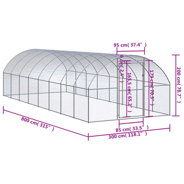 Small Animal Cages & Hutches Outdoor Chicken Coop 3X8x2 M Galvanised Steel