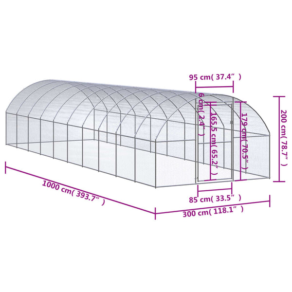 Small Animal Cages & Hutches Outdoor Chicken Coop 3X10x2 M Galvanised Steel