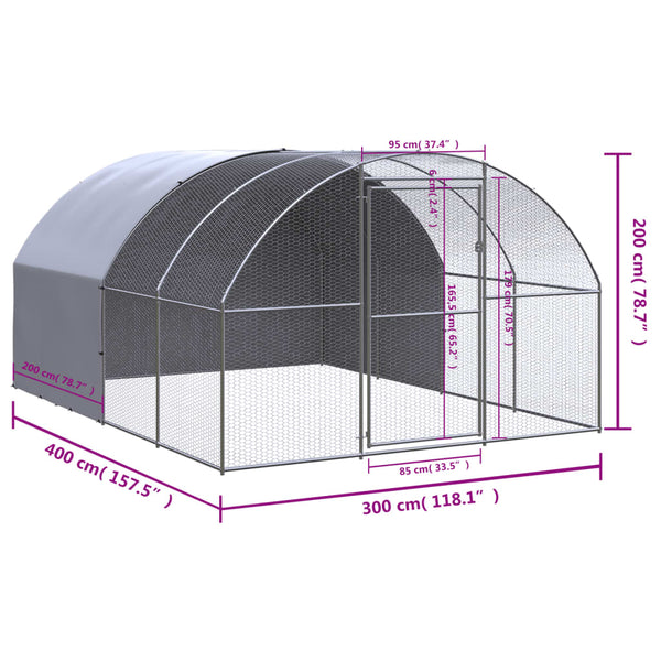 Small Animal Cages & Hutches Outdoor Chicken Coop 3X4x2 M Galvanised Steel