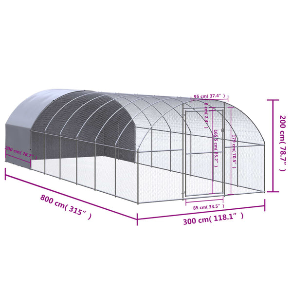 Small Animal Cages & Hutches Outdoor Chicken Coop 3X8x2 M Galvanised Steel