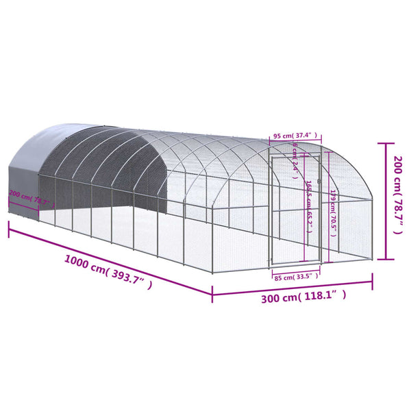 Small Animal Cages & Hutches Outdoor Chicken Coop 3X10x2 M Galvanised Steel