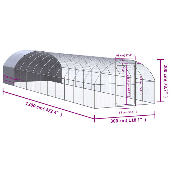 Small Animal Cages & Hutches Outdoor Chicken Coop 3X12x2 M Galvanised Steel