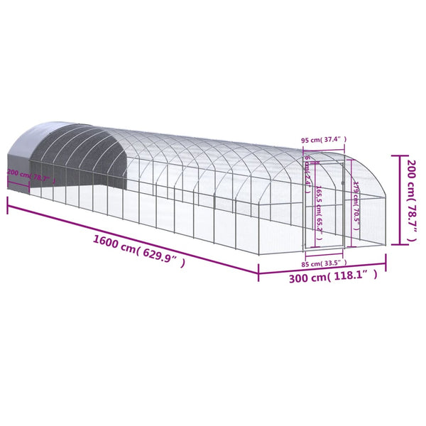 Small Animal Cages & Hutches Outdoor Chicken Coop 3X16x2 M Galvanised Steel