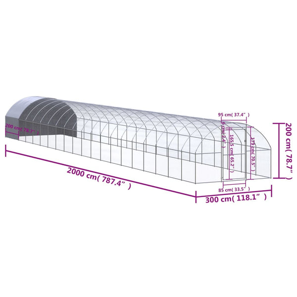 Small Animal Cages & Hutches Outdoor Chicken Coop 3X20x2 M Galvanised Steel