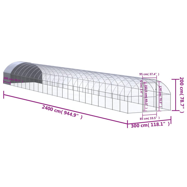 Small Animal Cages & Hutches Outdoor Chicken Coop 3X24x2 M Galvanised Steel