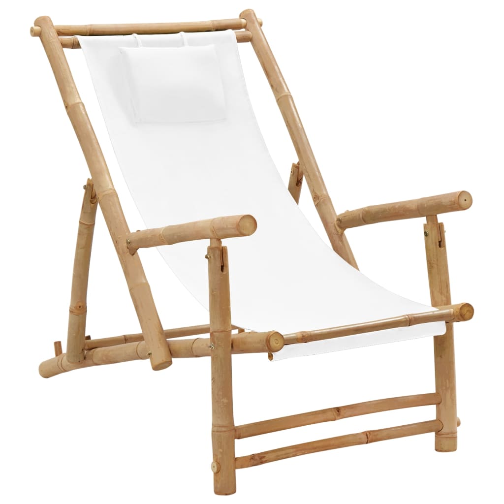 Patio Chairs Deck Chair Bamboo And Canvas Cream White