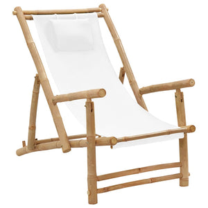 Patio Chairs Deck Chair Bamboo And Canvas Cream White