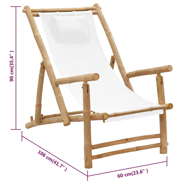 Patio Chairs Deck Chair Bamboo And Canvas Cream White