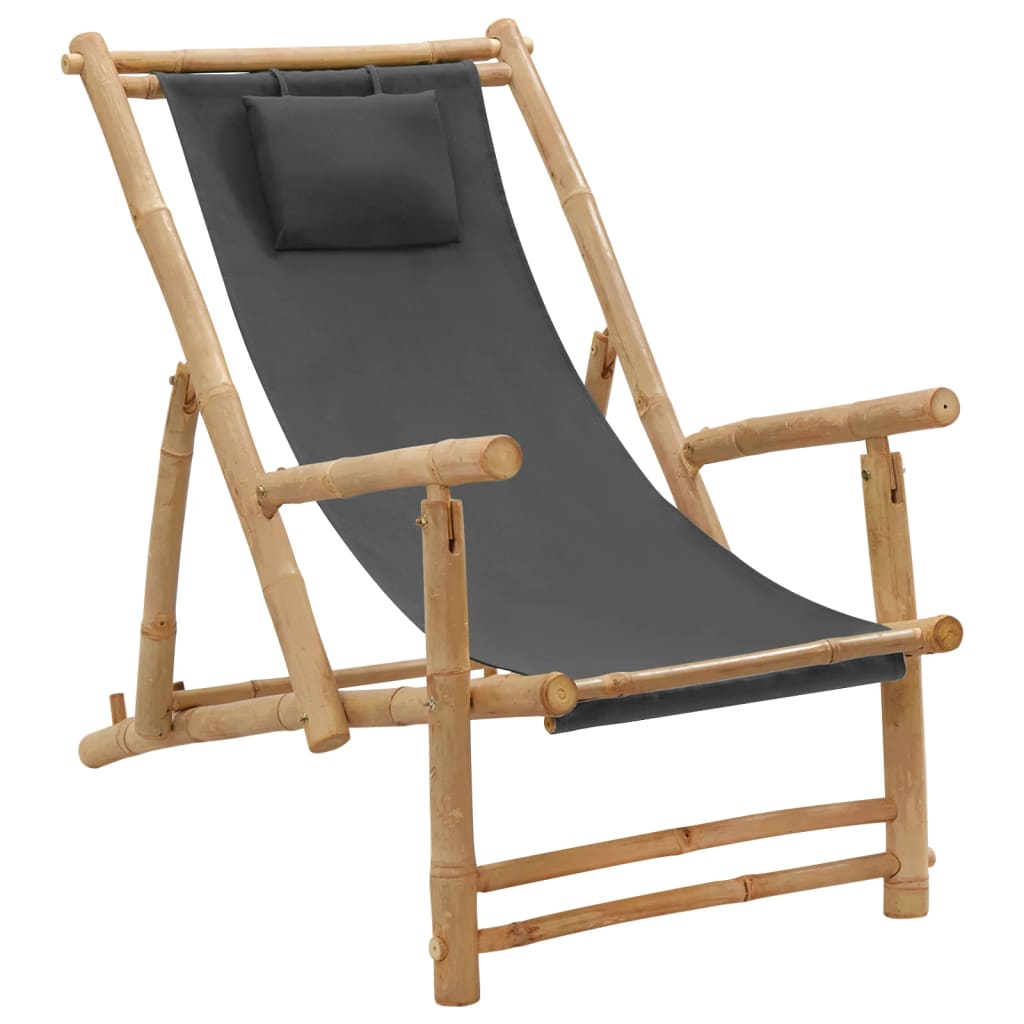 Patio Chairs Deck Chair Bamboo And Canvas Dark Grey