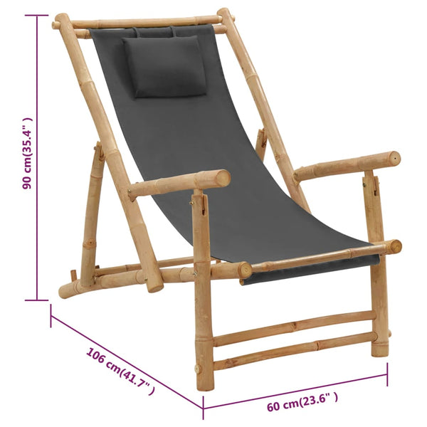 Patio Chairs Deck Chair Bamboo And Canvas Dark Grey