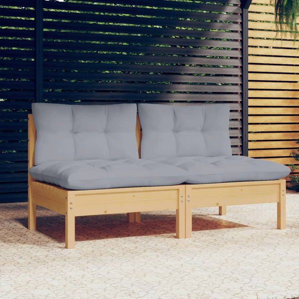 Sofas, Armchairs & Couches 2 Seater Garden Sofa With Grey Cushions Solid Wood Pine