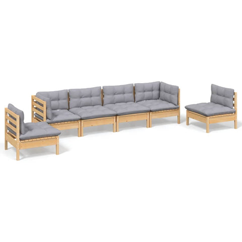 Patio Furniture Sets 6 Piece Garden Lounge Set With Grey Cushions Solid Pinewood