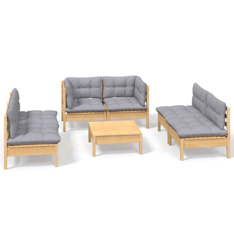 Patio Furniture Sets 7 Piece Garden Lounge Set With Grey Cushions Solid Pinewood