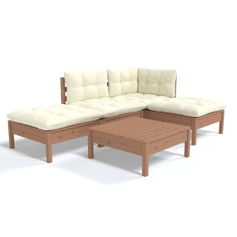 Patio Furniture Sets 5 Piece Garden Lounge Set With Cushions Honey Brown Pinewood