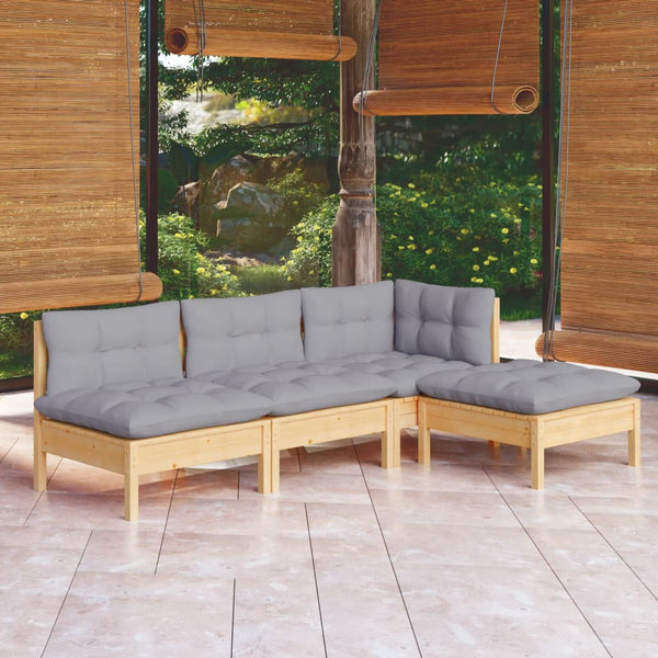 Patio Furniture Sets 4 Piece Garden Lounge Set With Grey Cushions Pinewood