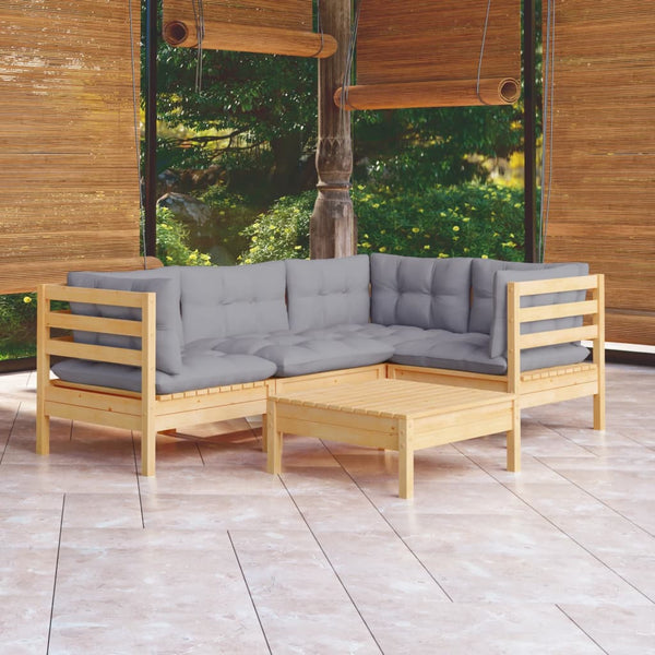 Patio Furniture Sets 5 Piece Garden Lounge Set With Grey Cushions Pinewood