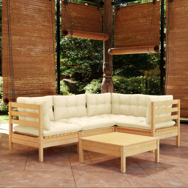 Patio Furniture Sets 5 Piece Garden Lounge Set With Cream Cushions Pinewood