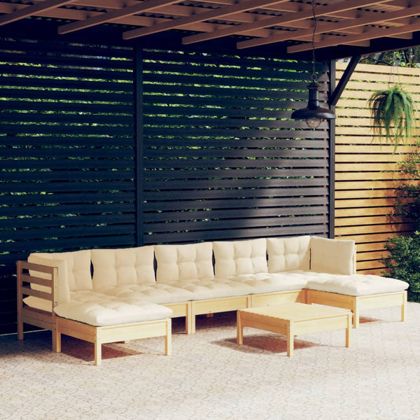 Patio Furniture Sets 8 Piece Garden Lounge Set With Cream Cushions Pinewood