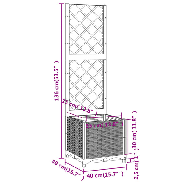 Baskets, Pots, Window Boxes Garden Planter With Trellis Dark Grey 40X40x136 Cm Pp