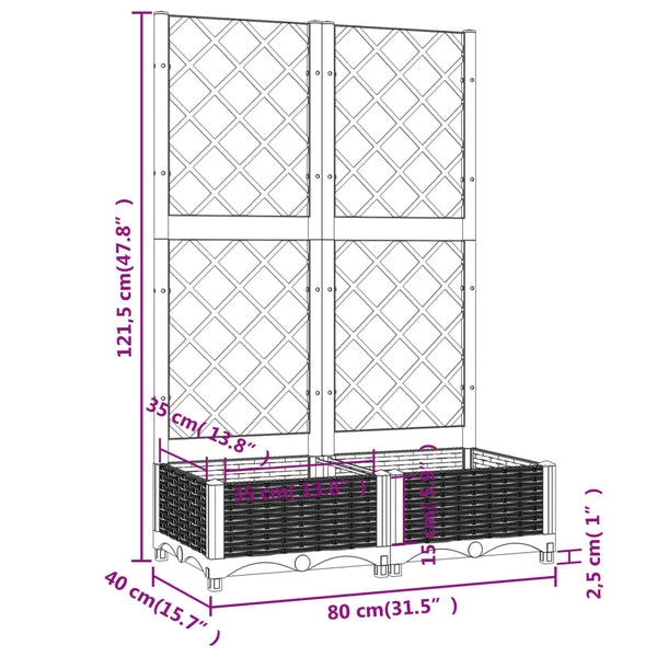 Baskets, Pots, Window Boxes Garden Planter With Trellis Dark Grey 80X40x121.5 Cm Pp