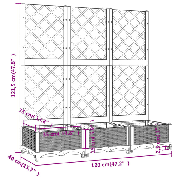 Baskets, Pots, Window Boxes Garden Planter With Trellis Dark Grey 120X40x121.5 Cm Pp