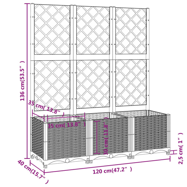 Baskets, Pots, Window Boxes Garden Planter With Trellis Dark Grey 120X40x136 Cm Pp