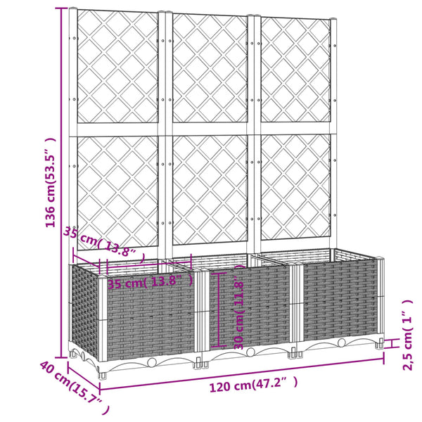 Raised Garden Beds Garden Planter With Trellis Brown 120X40x136 Cm Pp