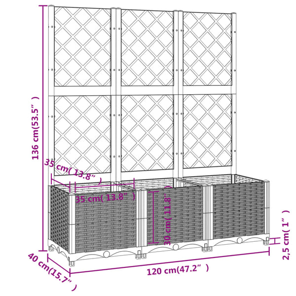 Baskets, Pots, Window Boxes Garden Planter With Trellis Black 120X40x136 Cm Pp