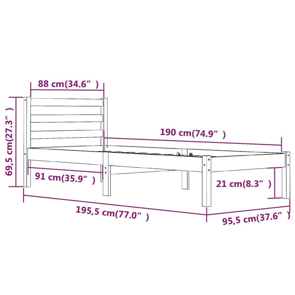 Single Bed Frames Bed Frame Solid Wood Pine 92X187 Cm Single Size