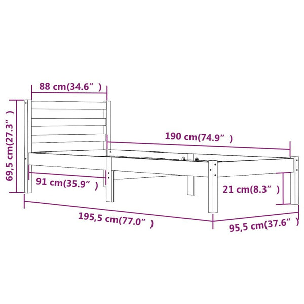 Single Bed Frames Bed Frame Solid Wood Pine 92X187 Cm Single Size White