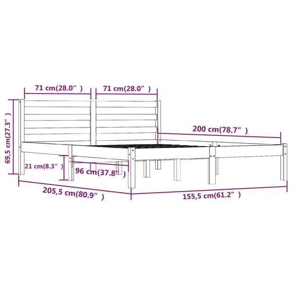 Queen Bed Frames Bed Frame Solid Wood Pine 153X203 Cm Queen Size