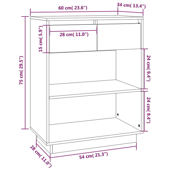 Tables Console Cabinet 60X34x75 Cm Solid Wood Pine